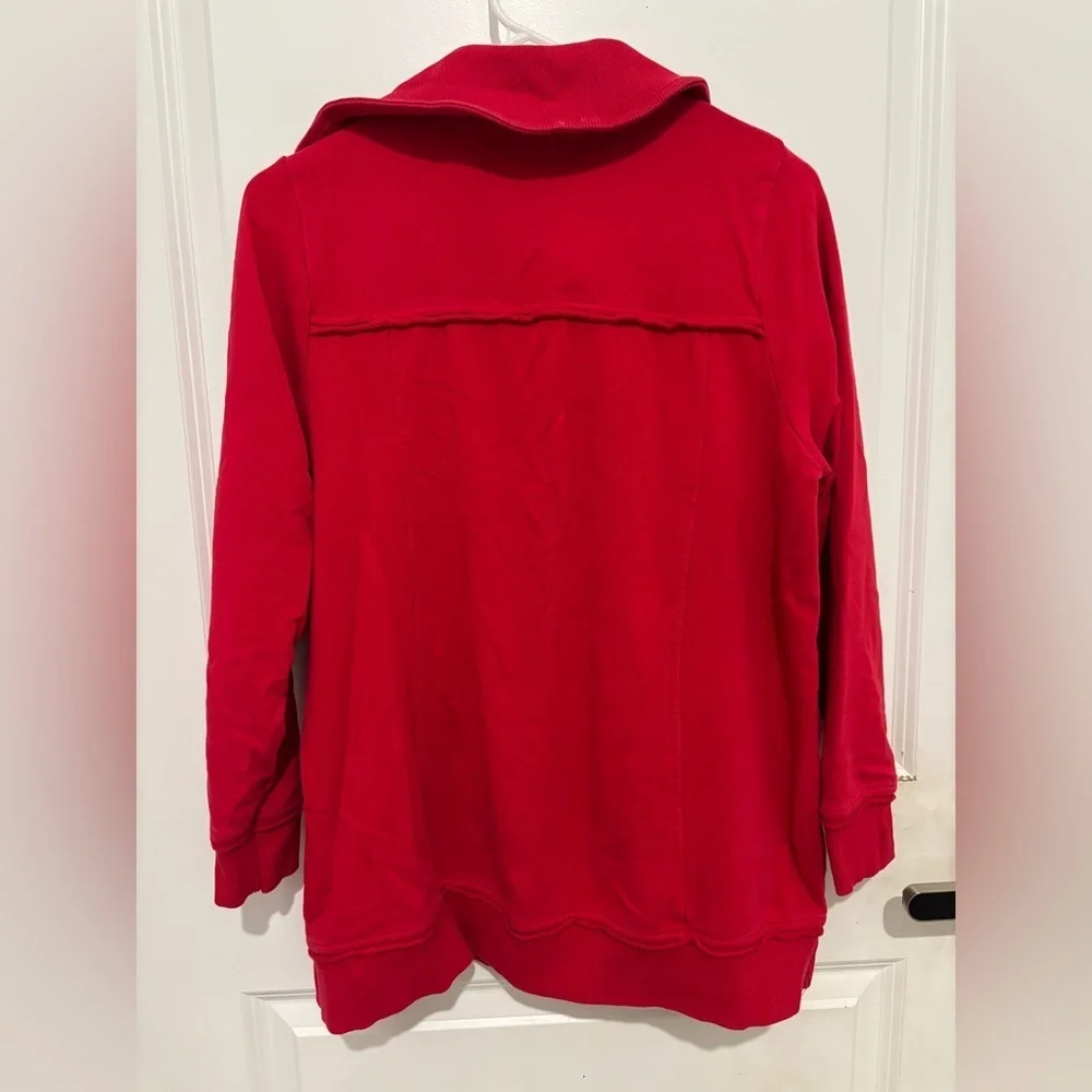 Soft Surroundings Red Funnel Snap Neck Tunic Sweatshirt Womens size PM